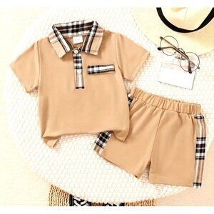 Boy's Warm Weather Two Piece Matching Khaki Short Outfit 2-3 Year New